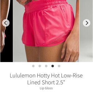 Lululemon hotty hot low rise shorts, size 6, color is lip gloss
